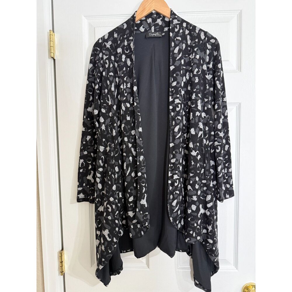 Sympli Cat’s Meow Graphite open front knit cardigan duster Animal Print Size XS